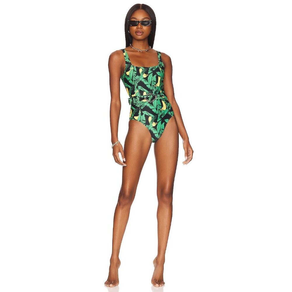 Ganni Recycled Belted One Piece Swimsuit Banana Tree Black Womens Size 34 US 2